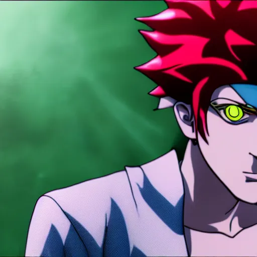 Image similar to a photograph of kakyoin from jojo's bizarre adventure, filmic, cinematographic