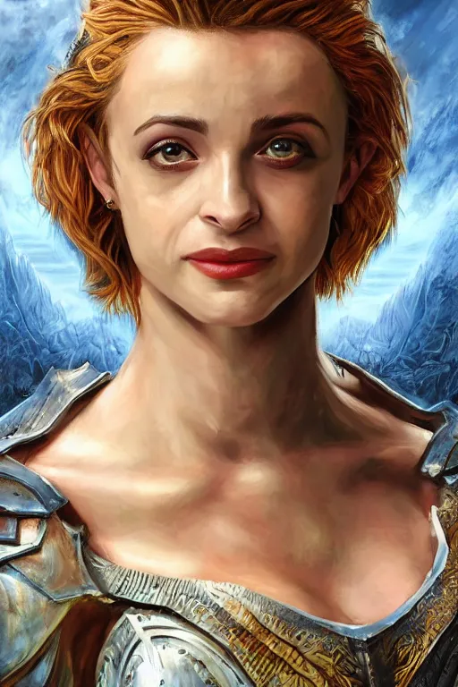 Prompt: A fantasy comic book style, composite portrait painting of Joey King, Cory Chase as an Atlantean, Reptilian Warrior, Mystical Valkyrie, Armor, Sword, Spear, Sheild, François Boucher, Oil Painting, unreal 5, DAZ, hyper realistic, Photorealistic, octane render, Regal, Refined, Coherent, Detailed Digital Art, RPG portrait, William-Adolphe Bouguereau, Michael Cheval, Walt Disney (1937), Steampunk, golden dappled lighting, dynamic lighting, Highly Detailed, Cinematic Lighting, Unreal Engine, 8k, HD