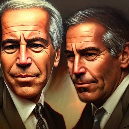 Image similar to Beautiful face Portrait of Jeffrey Epstein and Joe Biden drinking together, powerful , magic, thunders, dramatic lighting, intricate, wild, highly detailed, digital painting, artstation, concept art, smooth, sharp focus, illustration, art by artgerm and greg rutkowski and alphonse mucha, footage from space camera