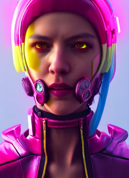 Prompt: cyberpunk photorealistic character, tech wear outfit, pink and yellow, edgy, awe inspiring, artstation hd, 8 k, detailed, intricate, ornate, studio lights, golden ratio, masterpiece