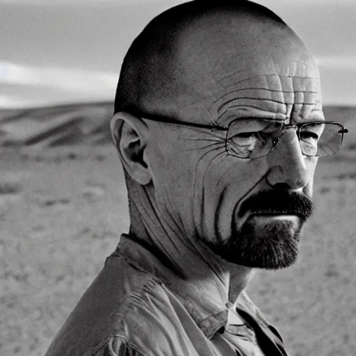 Image similar to walter white in the desert, female face, feminine face, pretty face, beautiful face, intricate details, full body, makeup