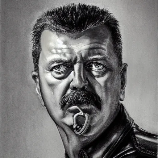Prompt: Portrait of Igor Ivanovich Strelkov calling for total mobilization, photo-realistic, 2K, highly detailed, by Giger