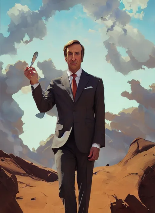 Image similar to portrait of saul goodman, lawyer clothing, painting by sargent and leyendecker, asymmetrical, intricate, elegant, matte painting, illustration,, by rhads, by greg rutkowski, by greg tocchini, by james gilleard, by joe fenton