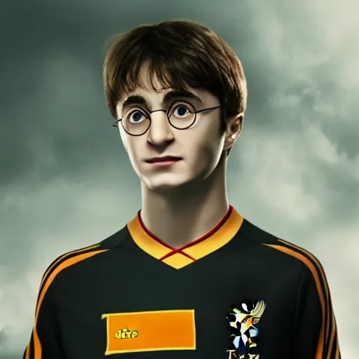 Image similar to portrait of harry potter wearing a liverpool jersey, highly detailed, masterpiece painting, 4 k, octane render,