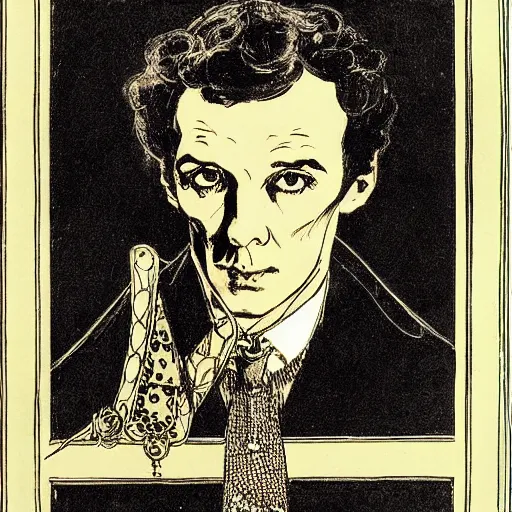 Image similar to sherlock holmes portrait, harry clarke,