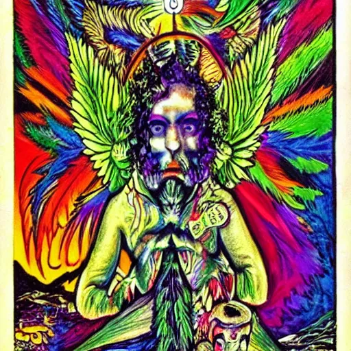 Image similar to ! dream elements of nature, angels and demons, hemp, bright colors, degenerate art