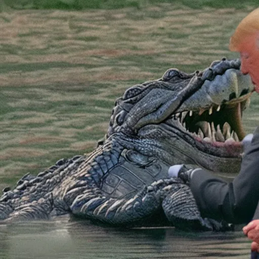 Prompt: fat fingers finding nuclear codes in the belly of a gator in trumps dream