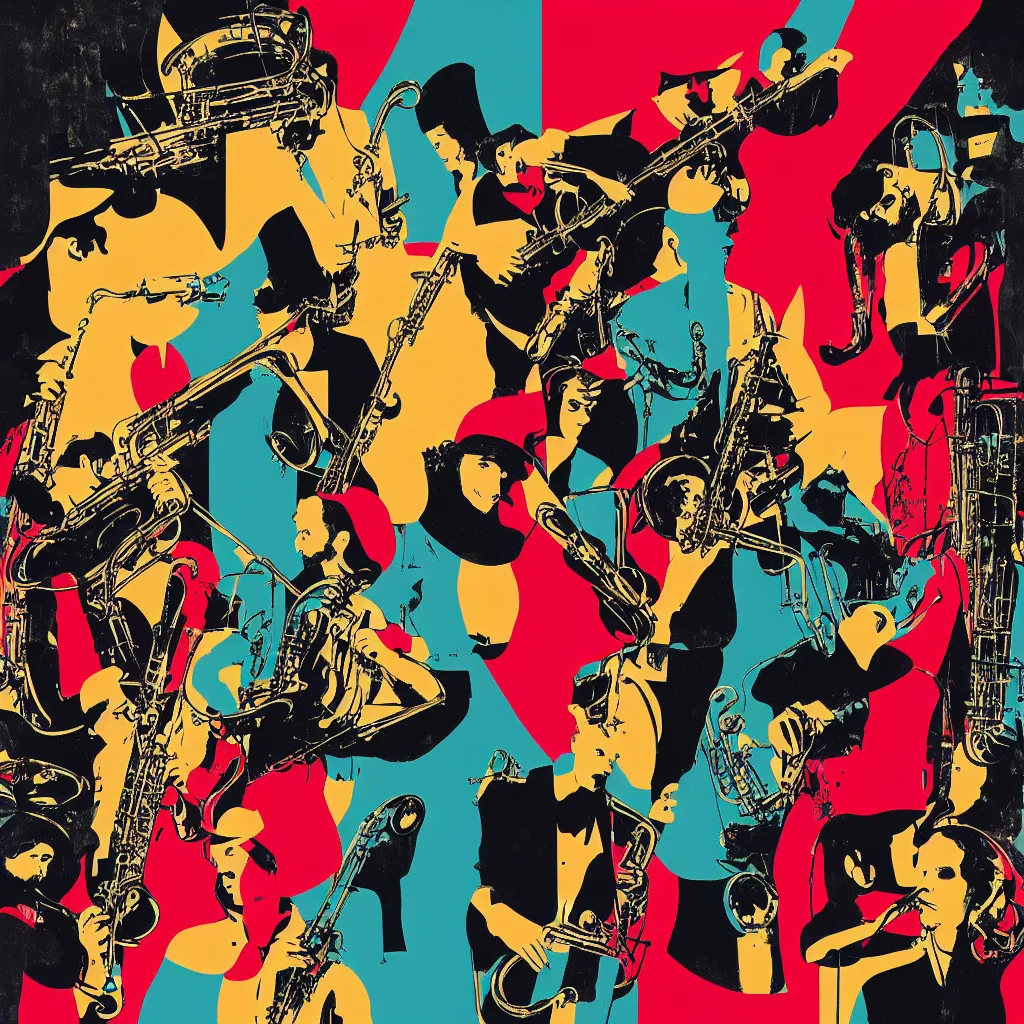 Prompt: modern italian graphic design, album cover for a jazz band, stylish, colorful