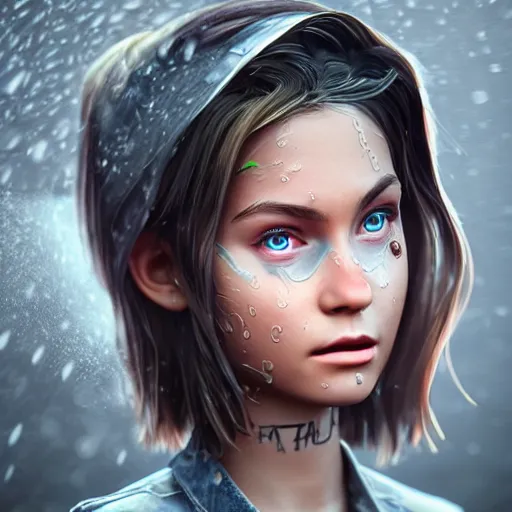 Image similar to cartoon portrait made out of rain, realistic, highly detailed, neon, rendered in octane, unreal engine, beautiful, trending on artstation, emotional