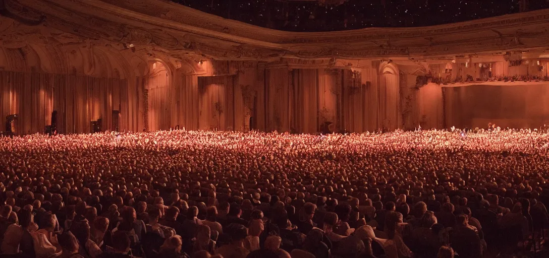 Image similar to a very high resolution image from a new movie. a beautiful concert during the night. photorealistic, photography, directed by stanley kubrick