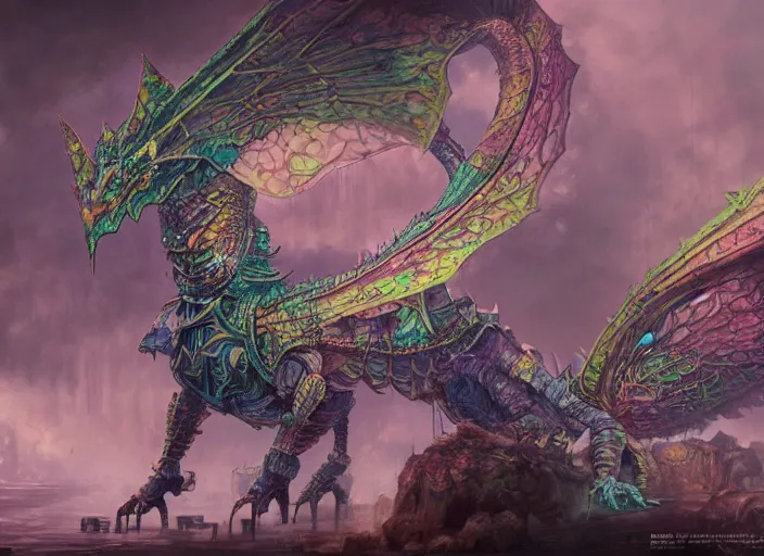 Image similar to detailed concept art illustration colorful pastel painting of a steampunk dragon in full intricate detail, ultra detailed, digital art, octane render, 4K, dystopian, micro details