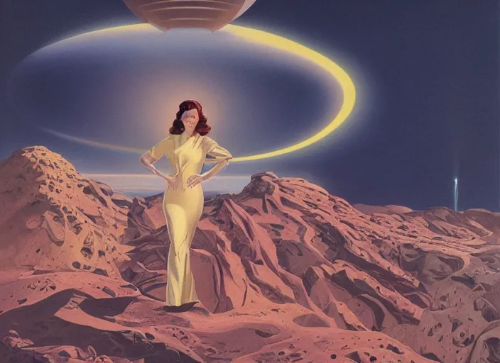 Prompt: portrait of a woman with swirling hair, illustration by Chesley Bonestell retrofuturism, reimagined by industrial light and magic