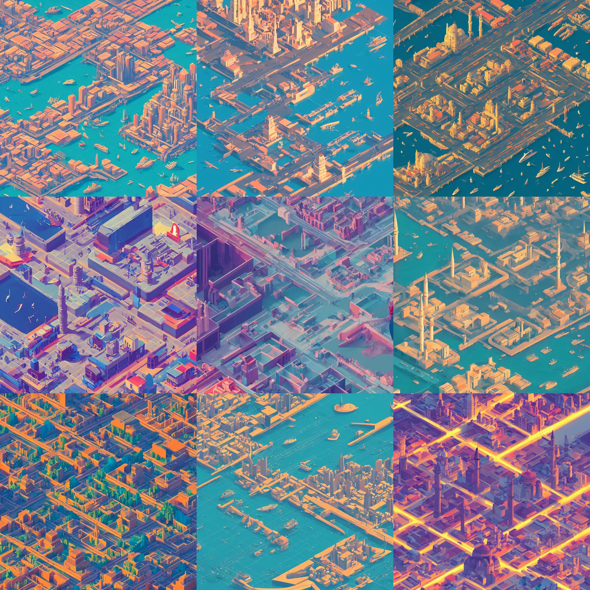 Prompt: a beautiful epic cinematic digital wallpaper of istanbul, isometric 3 d, artwork by james gilleard, trending on artstation