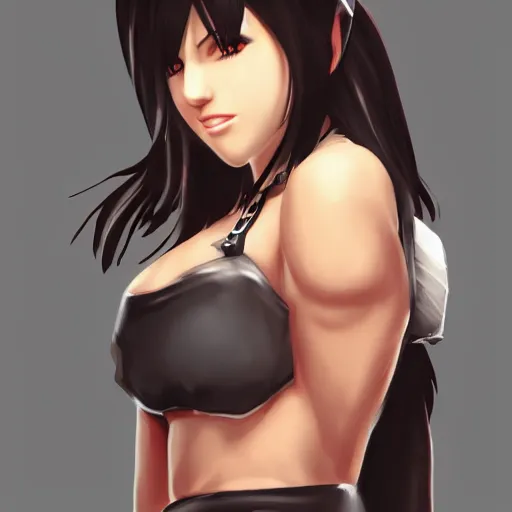 Image similar to high quality art of tifa lockhart with muscled abs, trending on artstation