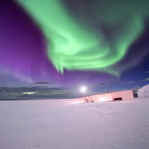 Image similar to evil rising in antarctica, heavy snow storm, northern lights