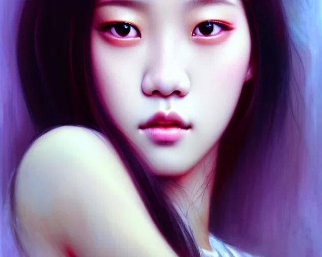 Image similar to jisoo from blackpink, portrait, highly detailed, deep focus, elegant, digital painting, smooth, sharp focus, illustration, ultra realistic, 8 k, art by karol bak and agnes cecile