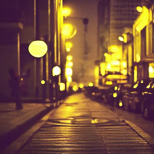 Prompt: beautiful city street at night, bokeh, trending on Artstation