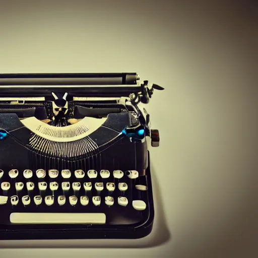 Prompt: an antique typewriter sits alone in an abandoned office