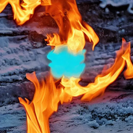 Prompt: fire but made out of ice
