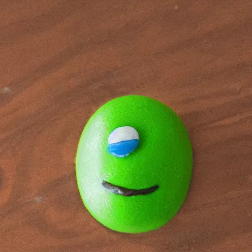 Image similar to photo of the green m & m with the face of borat