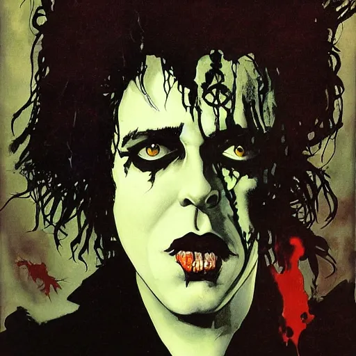 Image similar to robert smith as dream from sandman, by jeremy mann, by mike mignola, by dave mckean and richard avedon and maciej kuciara, 1 9 8 0's, punk rock, gothic, high detailed, 8 k