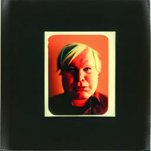 Image similar to color polaroid portrait of a fat man as taken by andy warhol. photography, instant photography, color accurate, photographer, film, integral print, studio. no marilyn monroe, no paint.