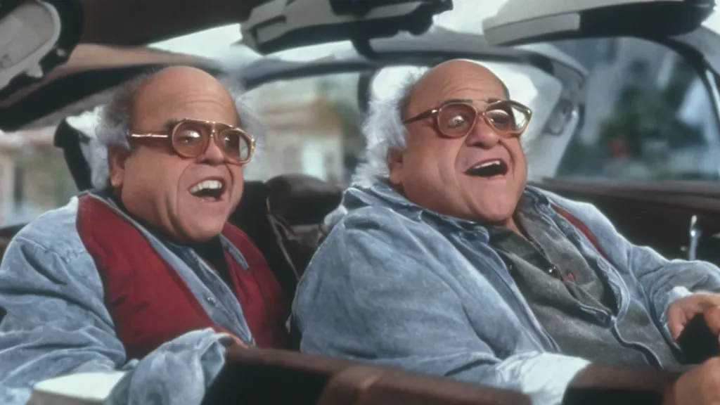 Image similar to A still of Danny Devito in Back to the Future, 8k