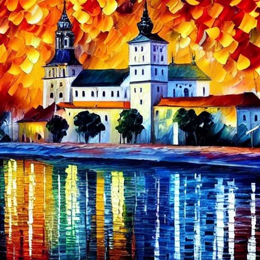 Image similar to leonid afremov painting of wawel castle in cracow