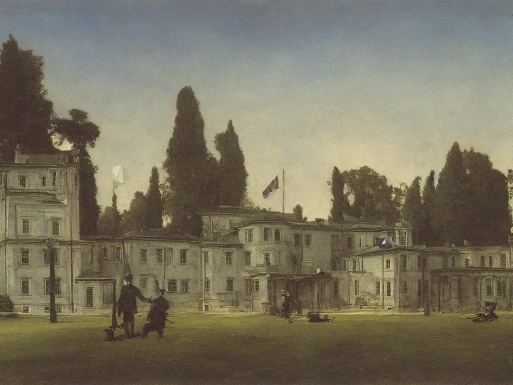 Prompt: prussian officers quarters by arnold bocklin. oil on wood. matte painting