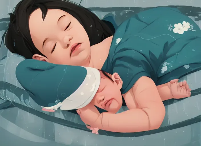 Image similar to a newborn baby sleeping in a crib. clean cel shaded vector art. shutterstock. behance hd by lois van baarle, artgerm, helen huang, by makoto shinkai and ilya kuvshinov, rossdraws, illustration, art by ilya kuvshinov