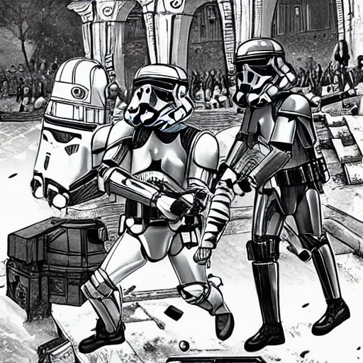 Prompt: julius caesar assassinated by stormtroopers, anime style, highly detailed,