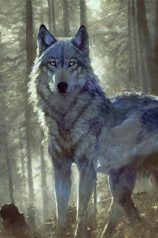 Image similar to spiritual twin flame wolf art, forest hue, highly detailed, oil painting, by craig mullins