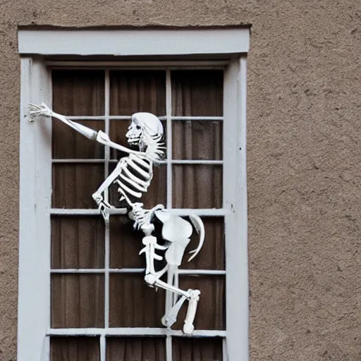 Image similar to Unicorn skeleton standing next to an open window