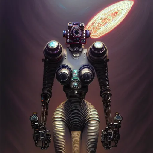 Image similar to low angle shot of a cyberpunk gazmask robot character, intricate, elegant, highly detailed, centered, digital painting, artstation, concept art, front shot, smooth, sharp focus, illustration, artgerm, Tomasz Alen Kopera, Peter Mohrbacher, donato giancola, Joseph Christian Leyendecker, WLOP, Boris Vallejo