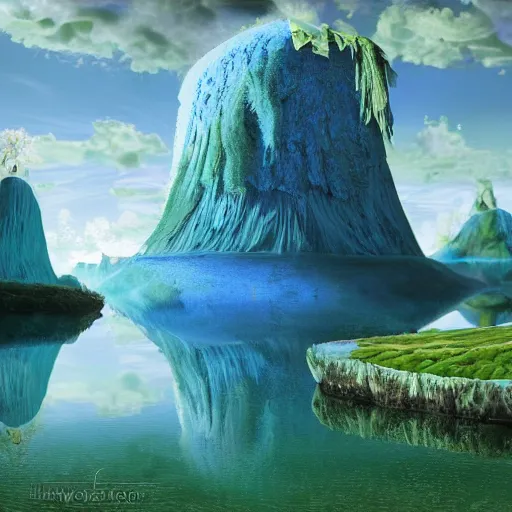 Prompt: a glowing flacon of phycocyanin from the main ingredient company in a beautiful surrealist landscape, matte painting, digital art, -h1024
