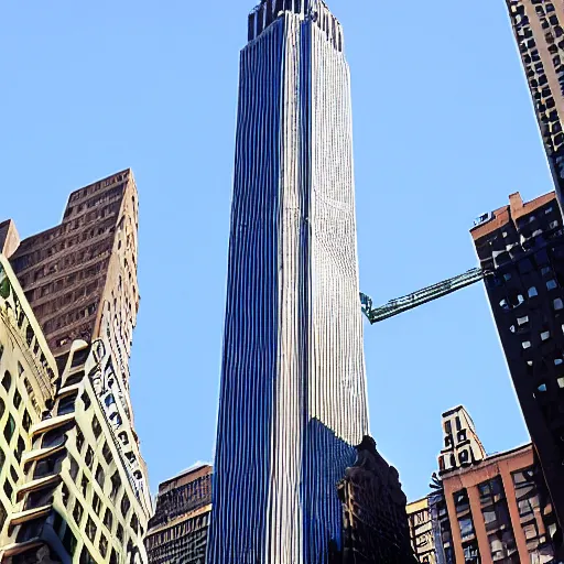 Prompt: a giant cucumber stands in place of the empire state tower, in new york