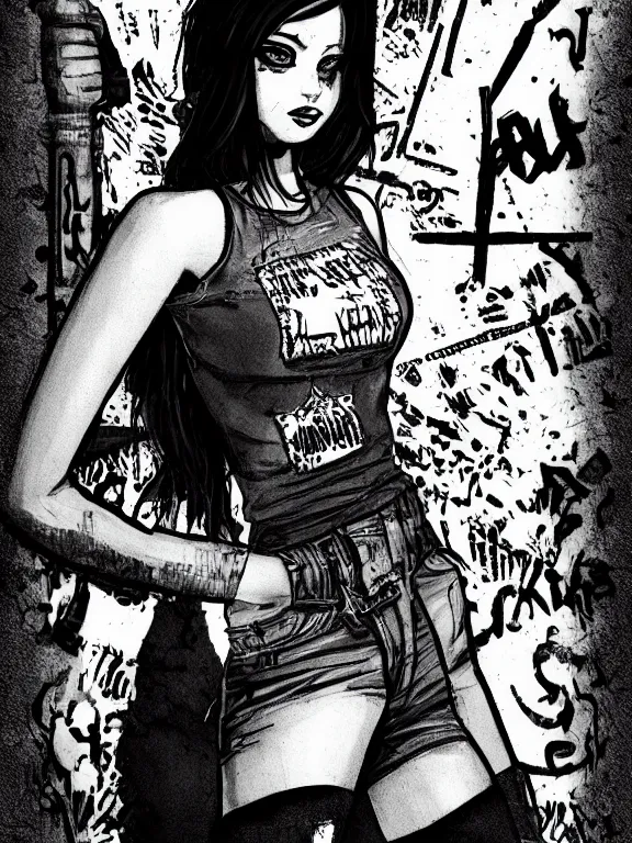 Prompt: portrait full body of punk rock girl, grayscale comic book artstyle by cameron steward