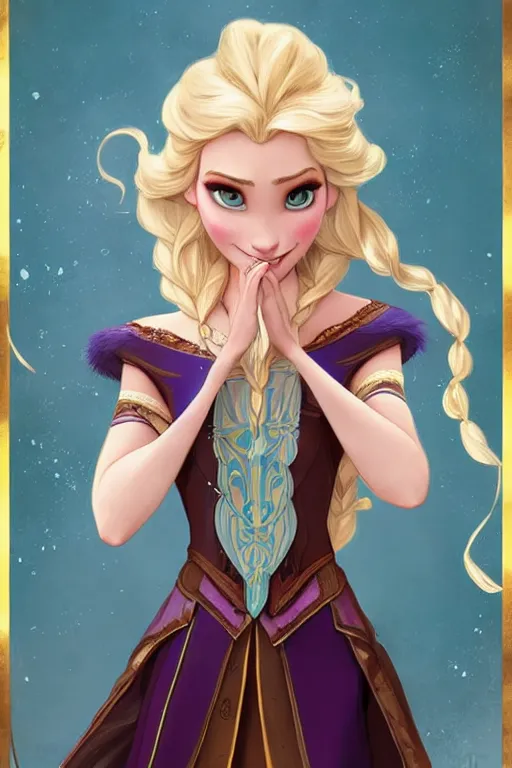 Image similar to elsa from frozen as steampunk princess, blonde hair, high fantasy, dnd, smooth, sharp focus, illustration, highly detailed, digital painting, artstation, concept art, by disney animation, rossdraws, alphonse mucha, frank fanzzeta, collectible card art