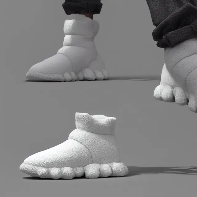 Prompt: ultra realistic fluffy sneakers designed by balenciaga, dark cinematic, volumetric, realistic, 3 d render, cinematic lighting, ray tracing, cinematic, unreal engine 5, unreal engine render, octane render, hyper realistic, photo, 8 k