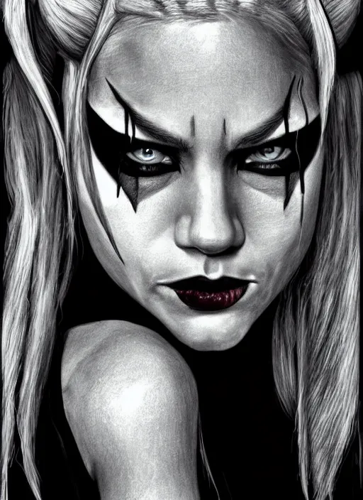 Image similar to a pencil drawing of harley quinn, hyper realistic, highly detailed