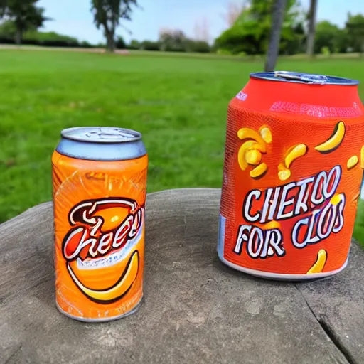 Image similar to a can of cheetos soda at a picnic in the park