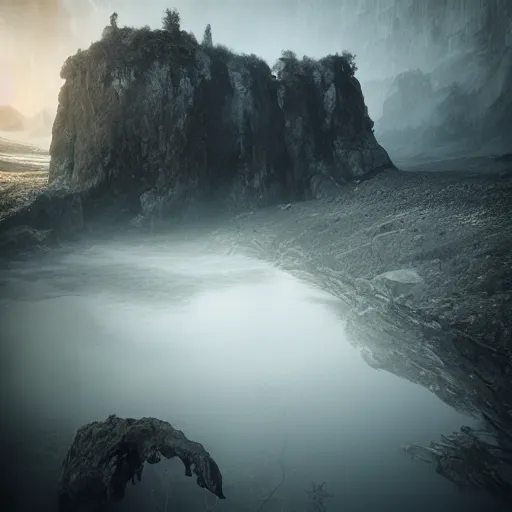 Image similar to michal karcz photograph of a beautiful landscape. , horror theme, detailed, elegant, intricate, 4k,