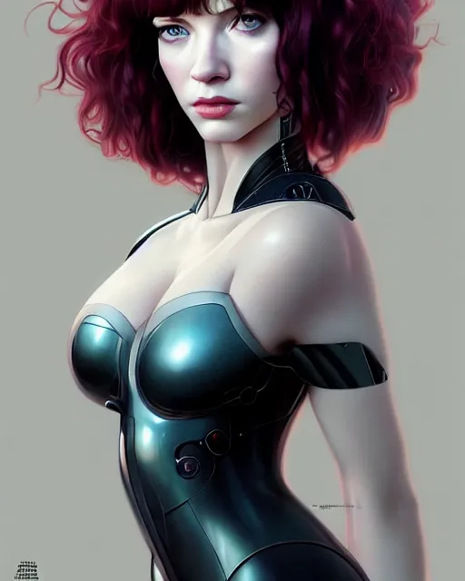 Prompt: sophisticated photography of young Christina Hendricks starring in ghost in the shell, elegance, highly detailed, Hyperrealism, 8k, shallow depth of field, Artstation, Artgerm, Donato Giancola and Joseph Christian Leyendecker