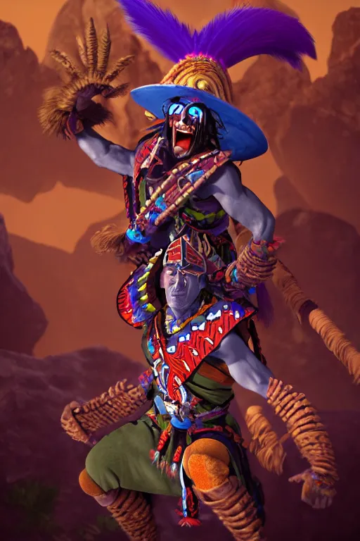 Image similar to Metroidvania game, character design, angry indigenous Inca Peruvian magician shaman. Cartoony,, hyper realist cinematic shot, by Kurtis Dawe and Nicolas Saviori , trending on Artstation and Unreal engine.