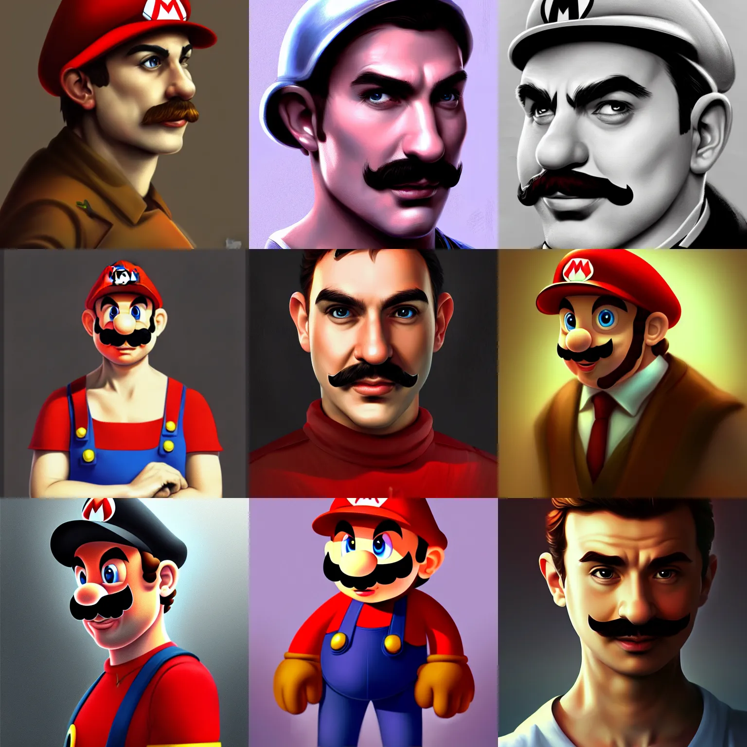 Prompt: portrait of the real life Super Mario, expressive pose, futuristic, highly detailed, digital painting, artstation, concept art, smooth, sharp focus, by caravaggio