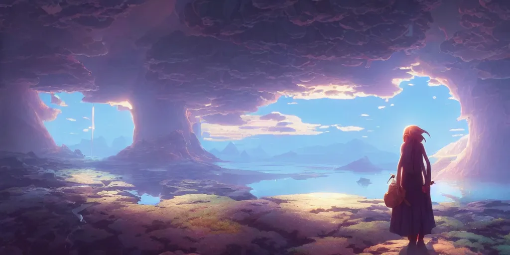 Image similar to inside the sun looking at the earth, unreal engine, fantasy art by greg, loish, rhads, ferdinand knab, tom bagshaw, makoto shinkai and lois van baarle, rossdraws, ilya kuvshinov, night lighting, trending on studio ghibli, highly detailed, 8 k, octane render