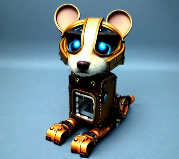 Image similar to futuristic steampunk ferret - shaped pet - robot, steampunk ferret - robot, borderlands - inspired ferret - shaped robot pet