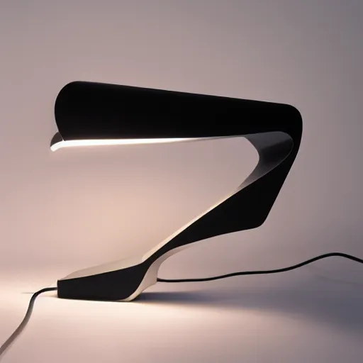 Image similar to table lamp designed by zaha hadid, studio lighting, product photography