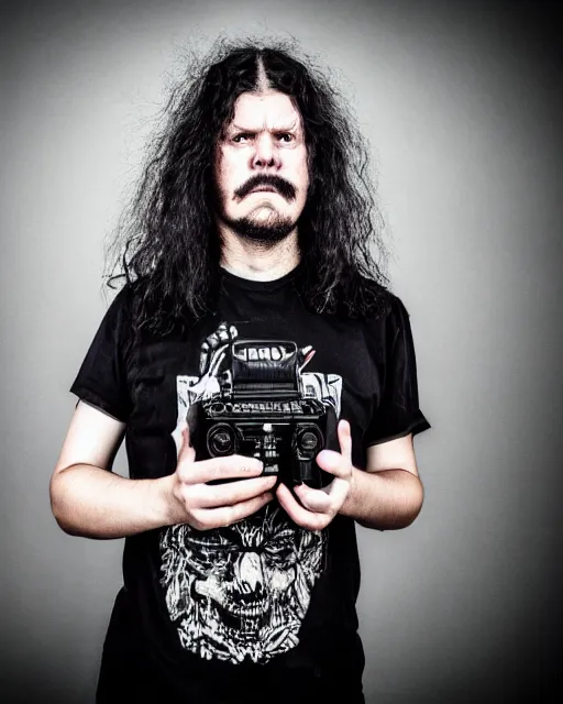 Prompt: a portrait photograph of the average metalhead, DSLR photography