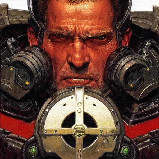 Image similar to the doomslayer, closeup portrait art by norman rockwell and donato giancola and greg rutkowski